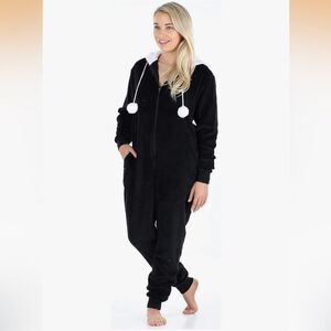 Frankie & Johnny Hooded Fleece Onesie Pajamas – Black – Size Medium
